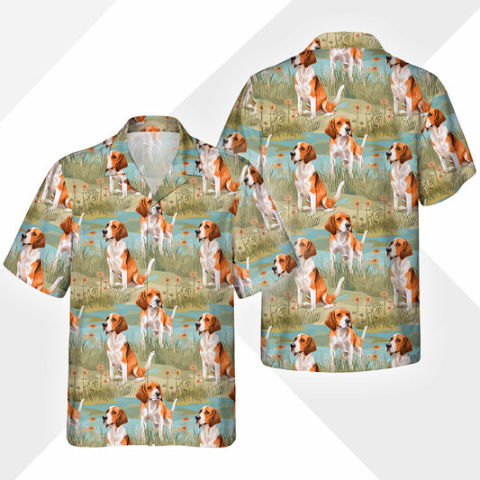 Beagle Dog Hawaiihemd - Lustiges Tropen Blumen Kurzarm Strandhemd für Herren Damen