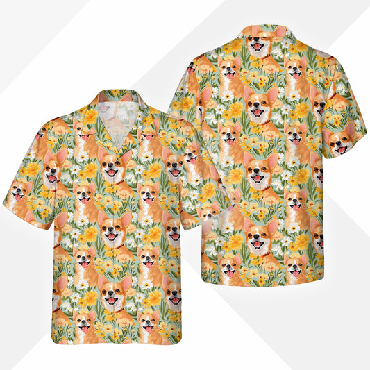 Chihuahua Dog Hawaiihemd - Lustiges Tropen Blumen Kurzarm Strandhemd für Herren Damen