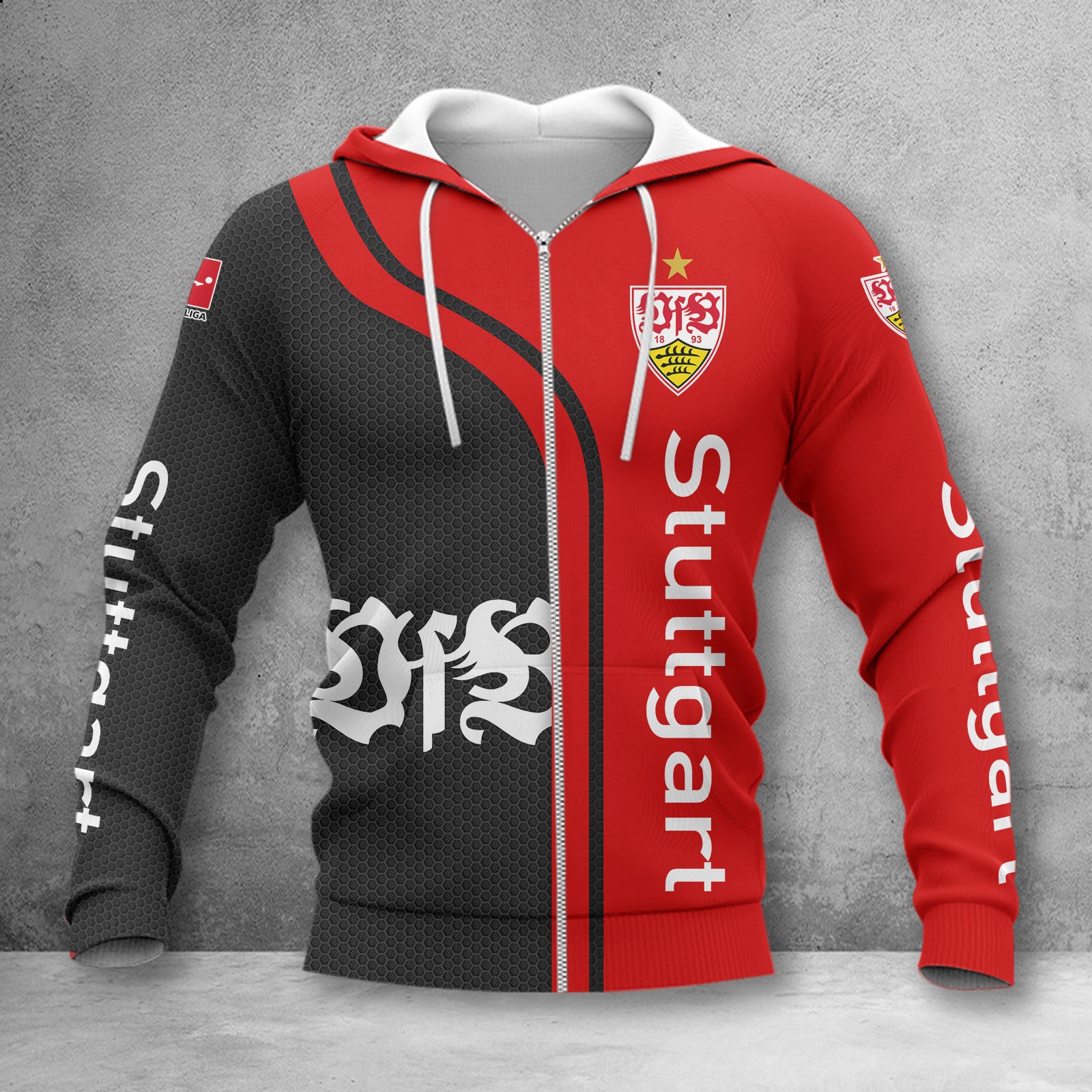 VfB Stuttgart Hoodie Zip Herren | VfB Kapuzenjacke mit Reißverschluss WINA2514