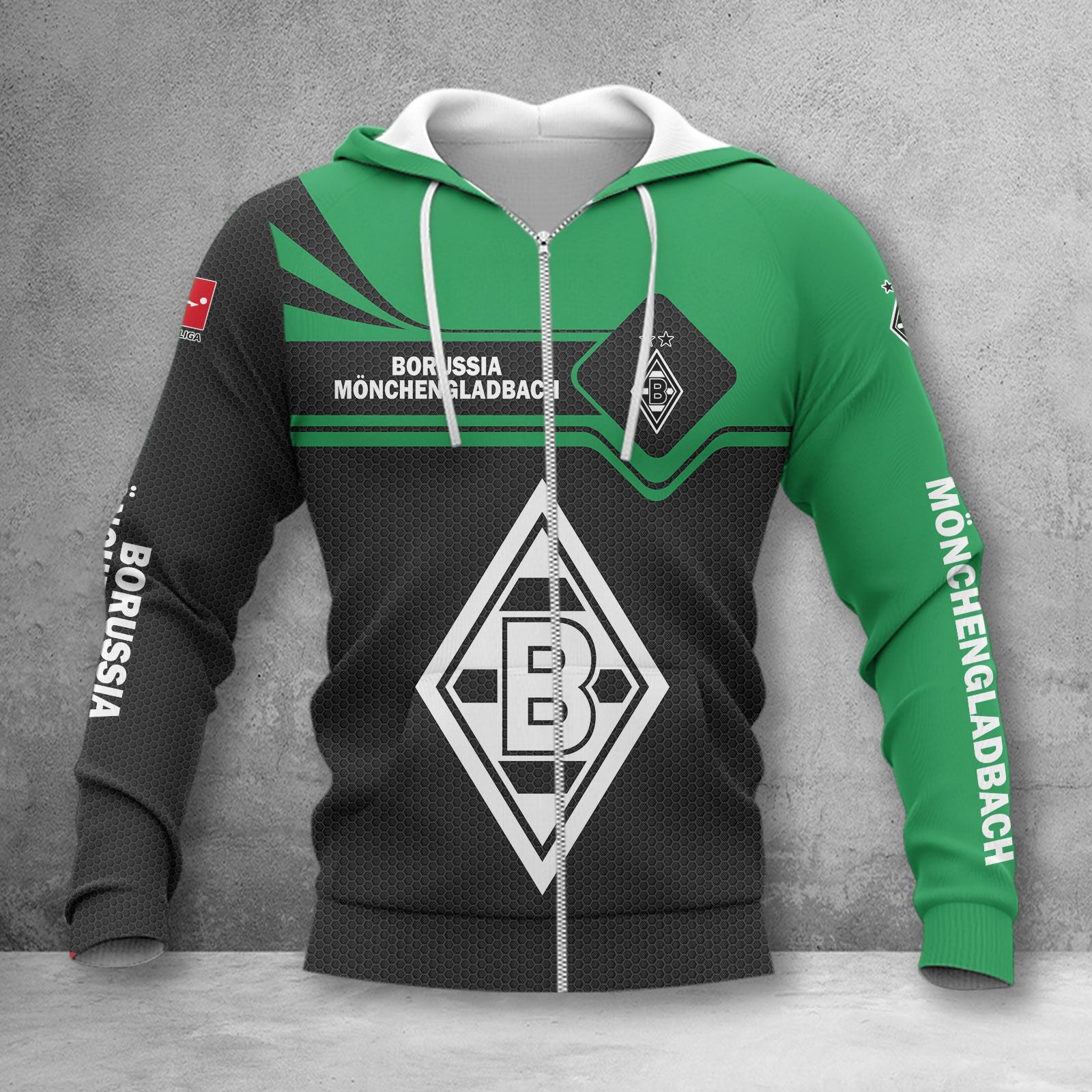 Borussia Mönchengladbach Hoodie Zip Herren | BMG Kapuzenjacke mit Reißverschluss WINA3158
