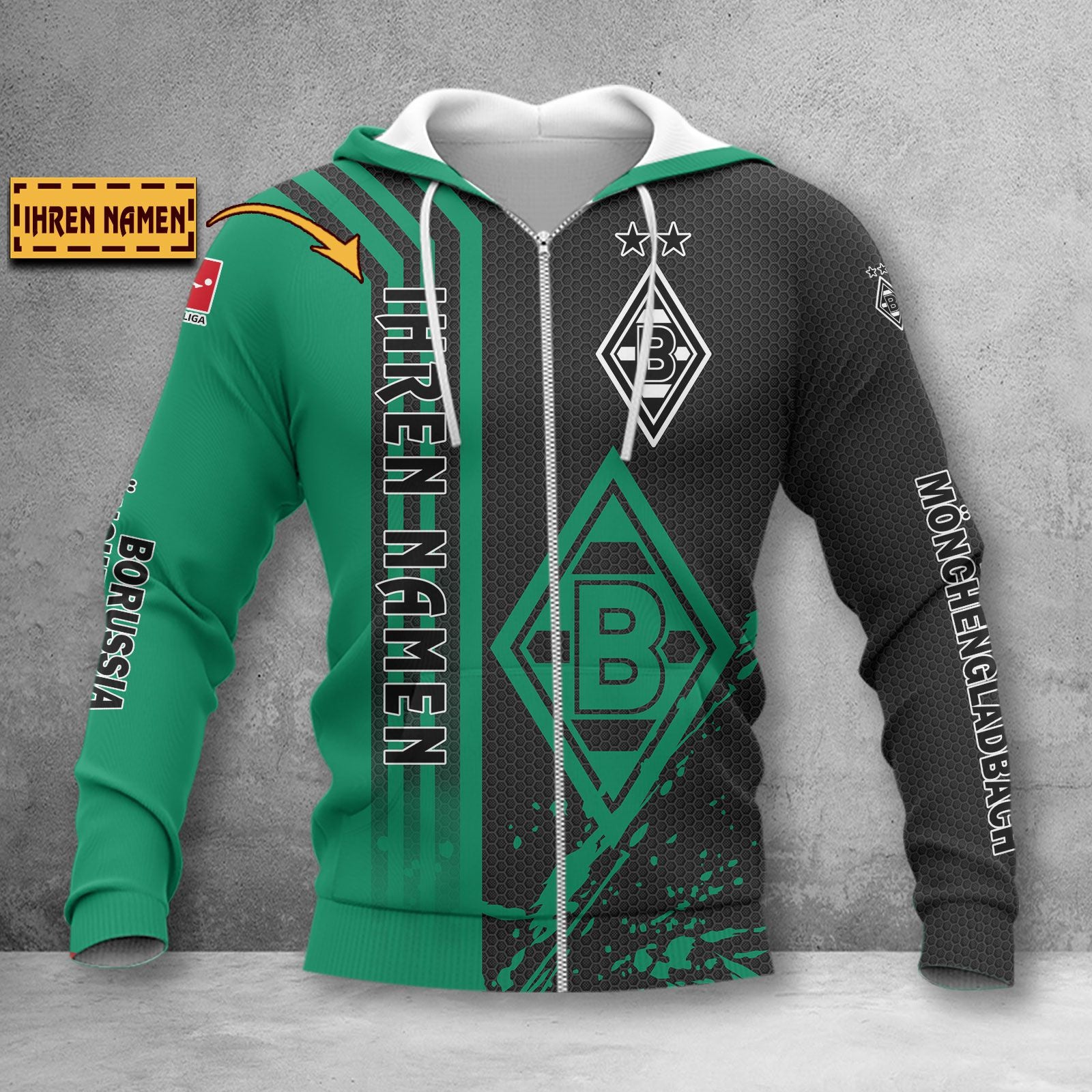 Borussia Mönchengladbach Hoodie Zip Herren | BMG Kapuzenjacke mit Reißverschluss WINA3216
