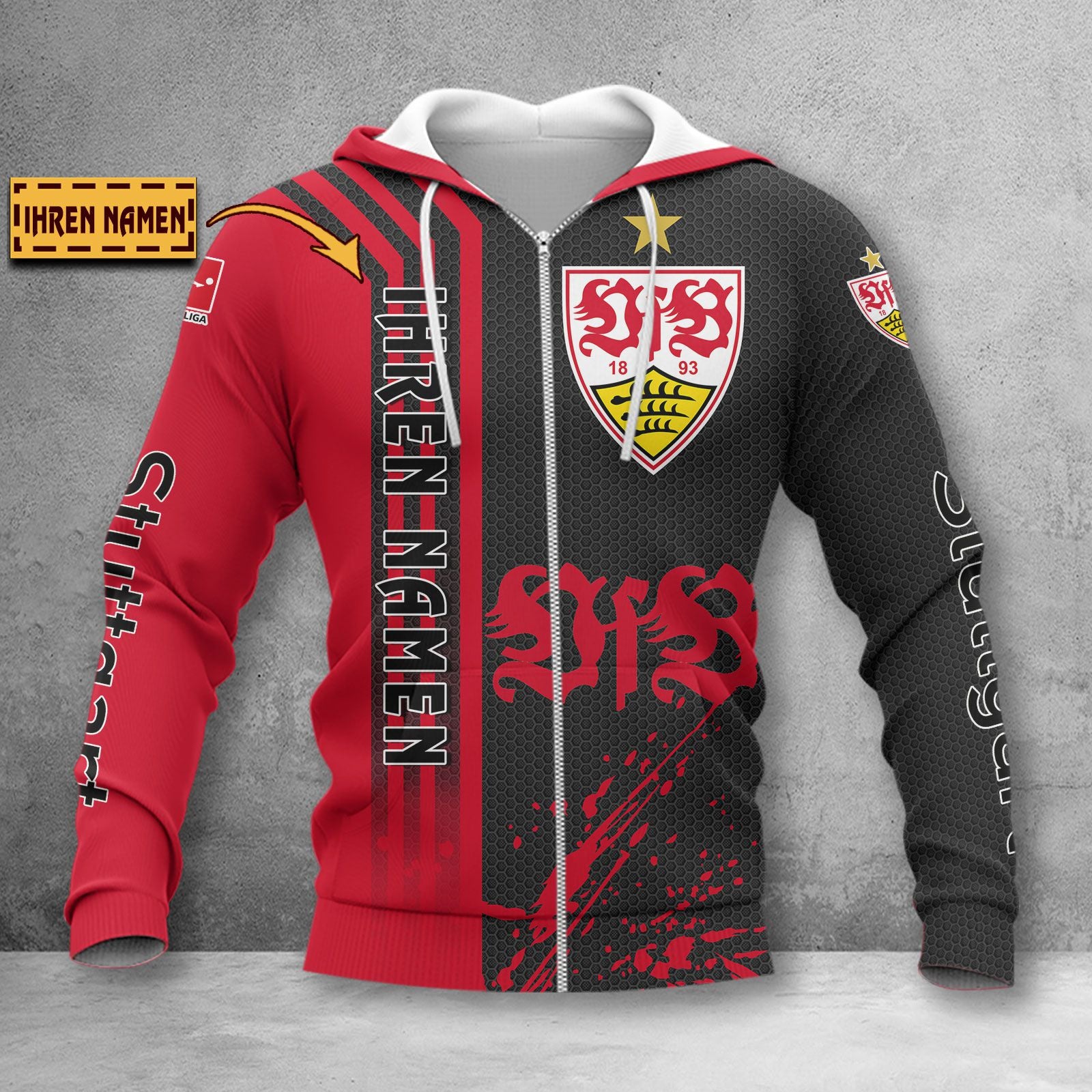 VfB Stuttgart Hoodie Zip Herren | VfB Kapuzenjacke mit Reißverschluss WINA3226