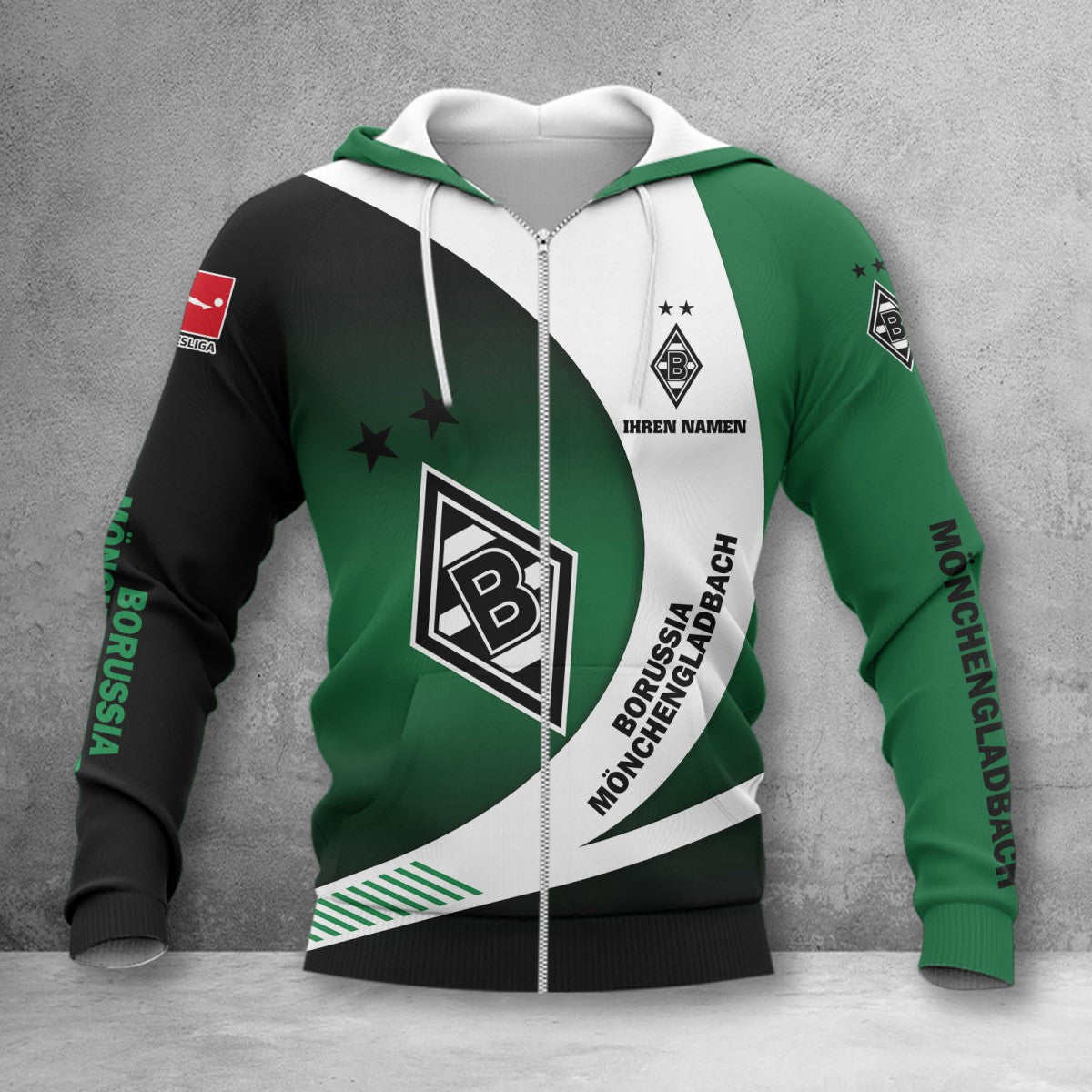 Borussia Mönchengladbach Hoodie Zip Herren | BMG Kapuzenjacke mit Reißverschluss WINA11455