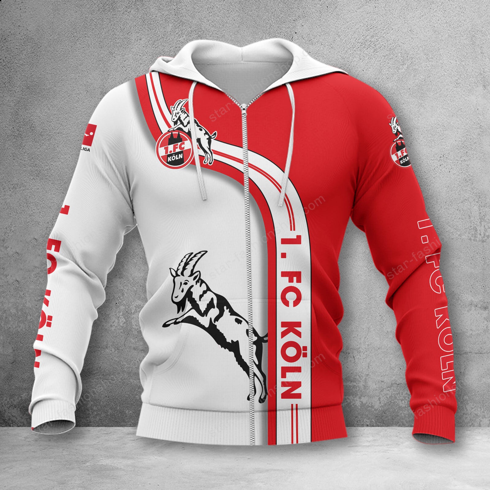1. FC Köln Hoodie Zip Herren | Effzeh Kapuzenjacke mit Reißverschluss WINA2797