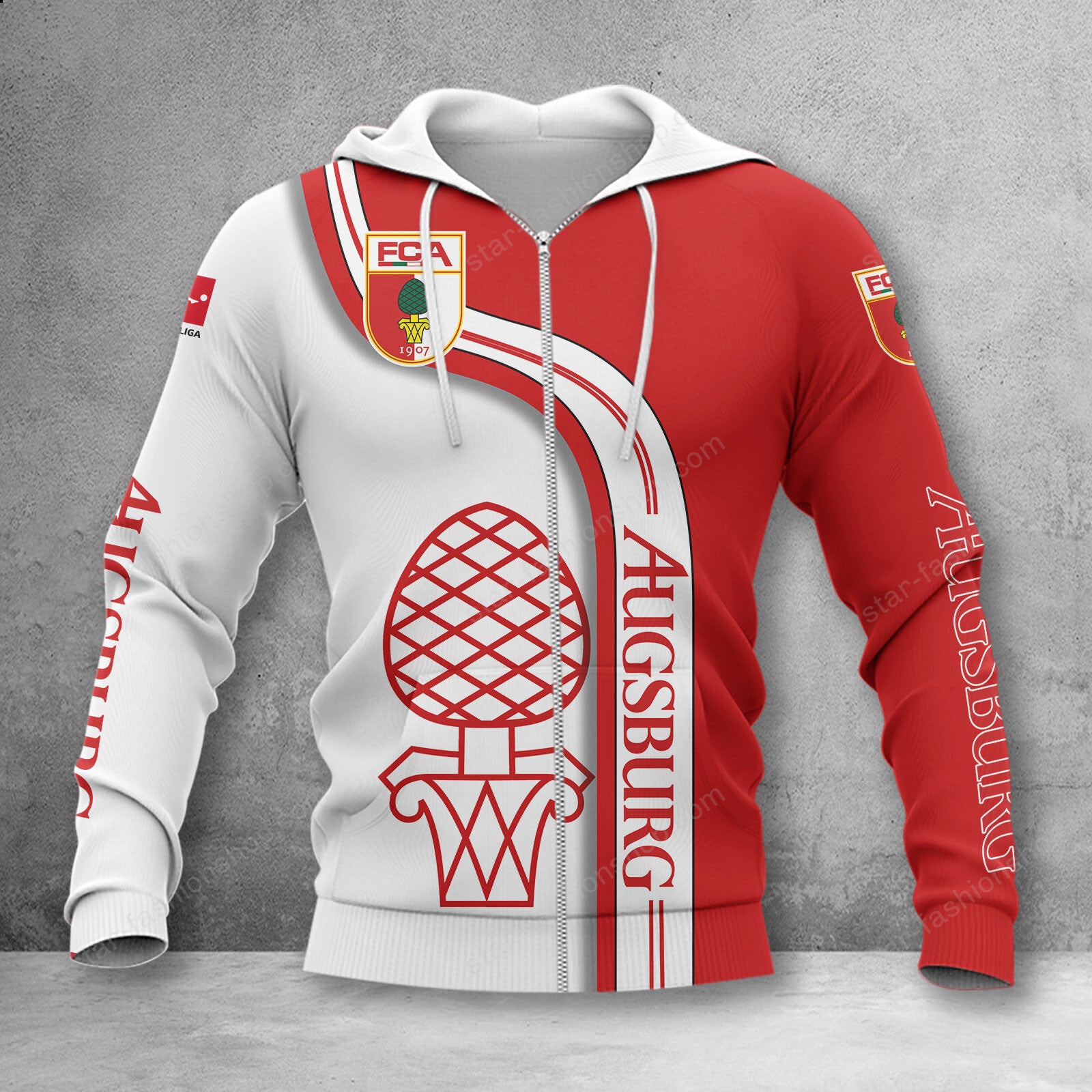 FC Augsburg Hoodie Zip Herren | FCA Kapuzenjacke mit Reißverschluss WINA2803