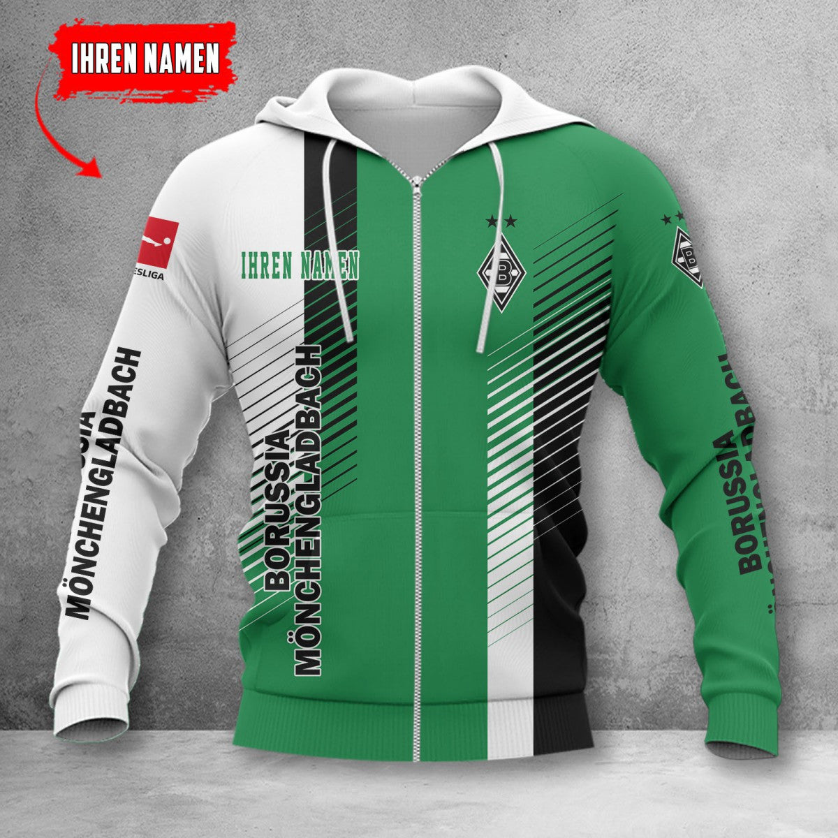 Borussia Mönchengladbach Hoodie Zip Herren | BMG Kapuzenjacke mit Reißverschluss WINA10722