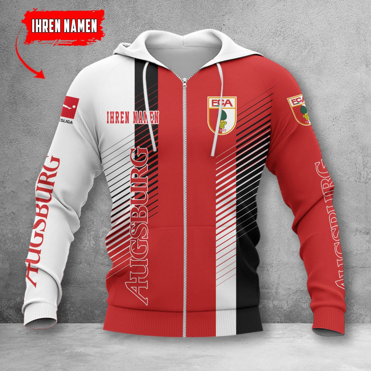 FC Augsburg Hoodie Zip Herren | FCA Kapuzenjacke mit Reißverschluss WINA10724