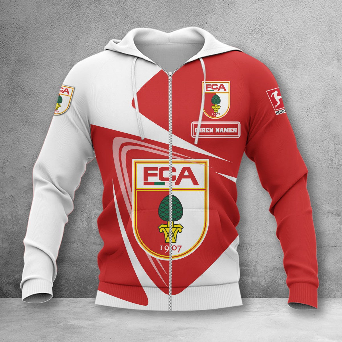 FC Augsburg Hoodie Zip Herren | FCA Kapuzenjacke mit Reißverschluss WINA17710