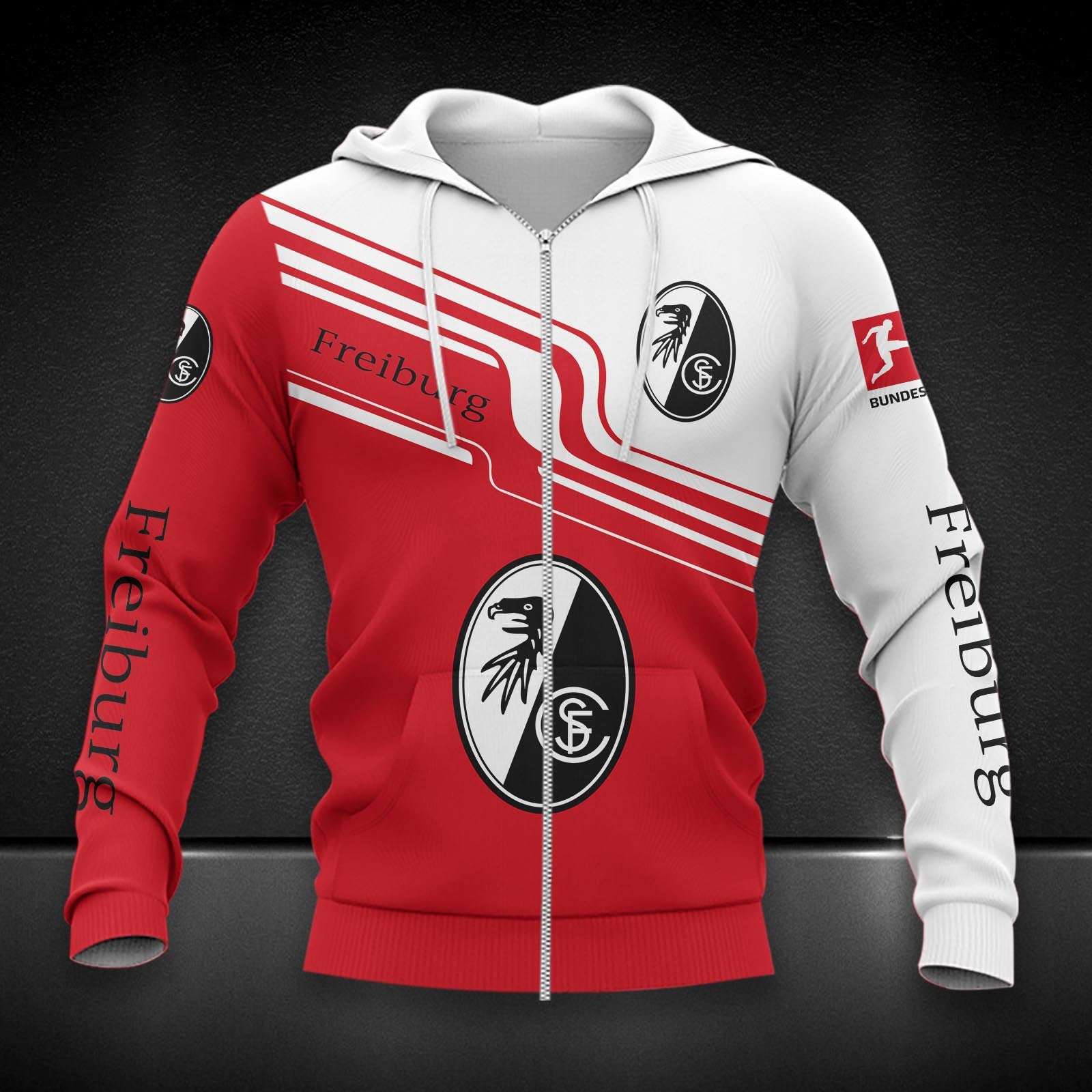 SC Freiburg Hoodie Zip Herren | SCF Kapuzenjacke mit Reißverschluss DDQQA80222