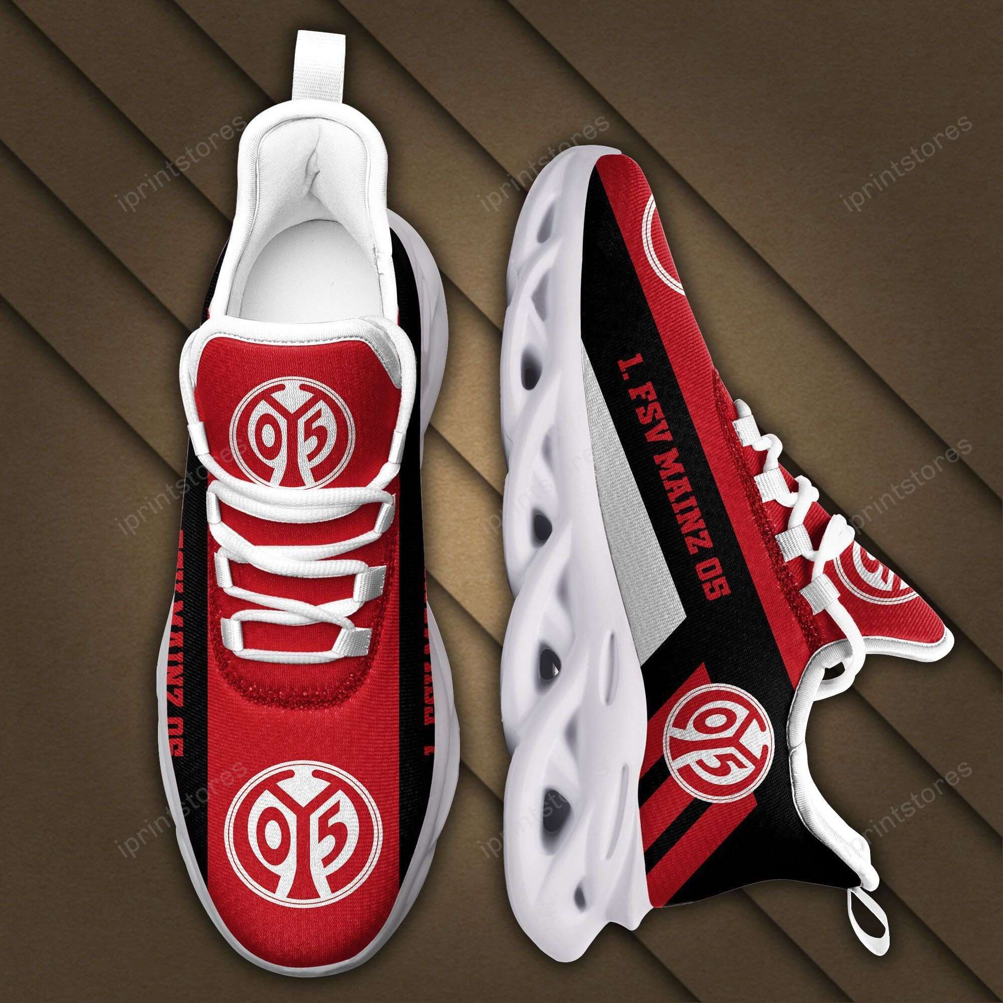 1. FSV Mainz 05 Logo Schwarz Streifenmuster Schuhe