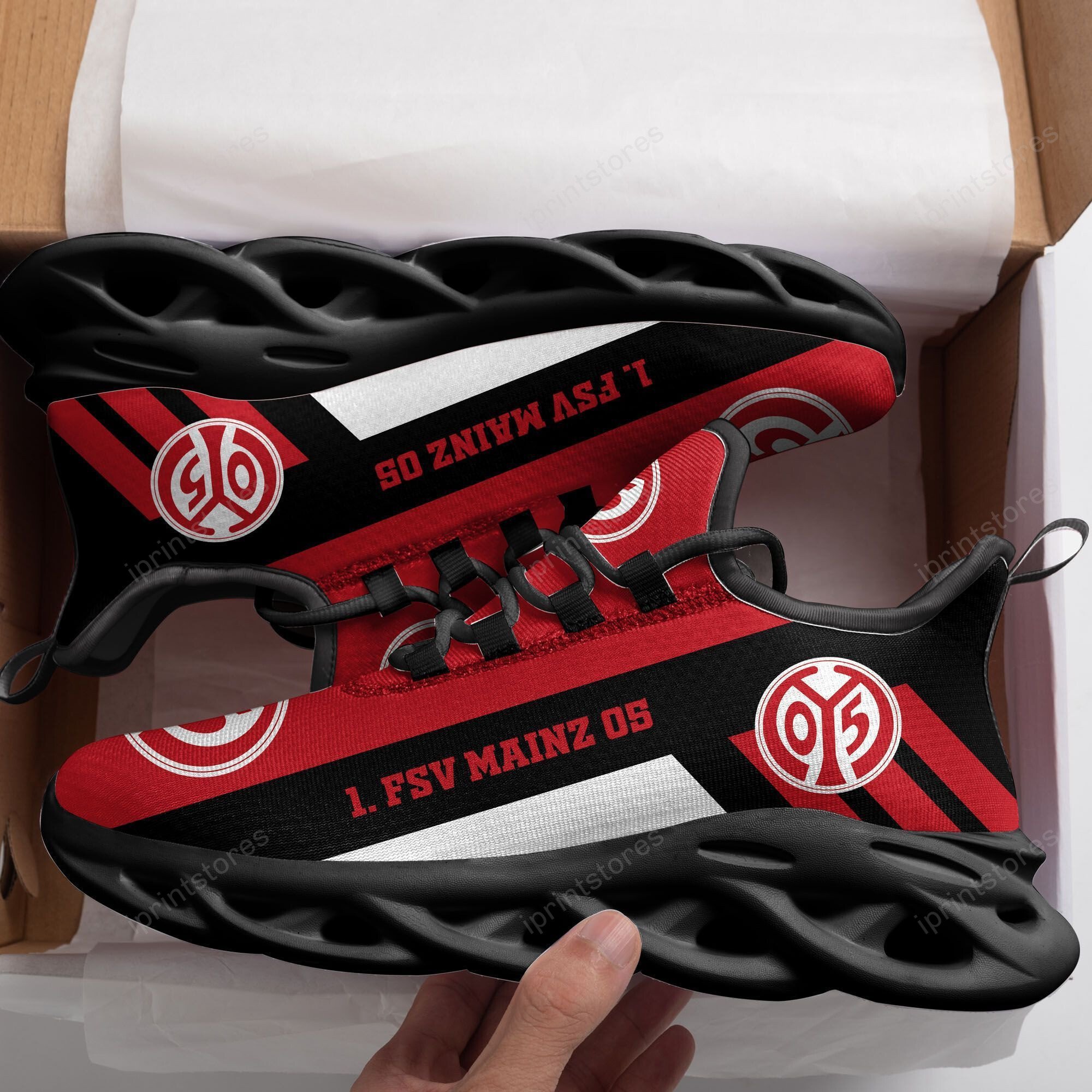 1. FSV Mainz 05 Logo Schwarz Streifenmuster Schuhe – Bild 2