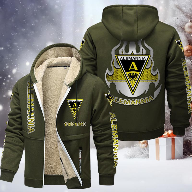 Alemannia Aachen Gefütterte Kapuzenjacke - AAC Samt Zip-Hoodie