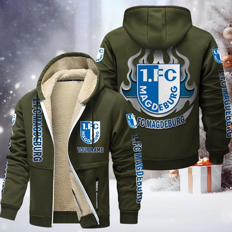 1. FC Magdeburg Gefütterte Kapuzenjacke - FCM Samt Zip-Hoodie