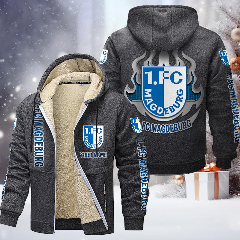 1. FC Magdeburg Gefütterte Kapuzenjacke - FCM Samt Zip-Hoodie – Bild 5