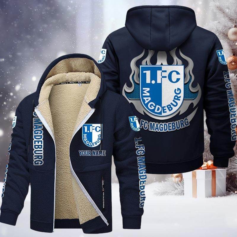 1. FC Magdeburg Gefütterte Kapuzenjacke - FCM Samt Zip-Hoodie – Bild 7