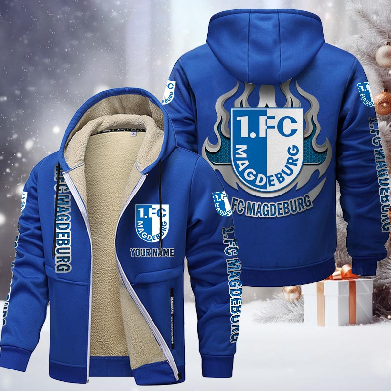 1. FC Magdeburg Gefütterte Kapuzenjacke - FCM Samt Zip-Hoodie – Bild 8