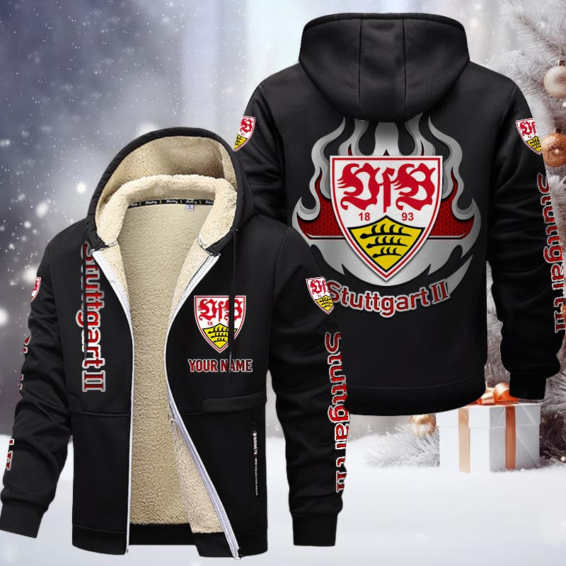 VfB Stuttgart II Gefütterte Kapuzenjacke - VFB Samt Zip-Hoodie – Bild 3