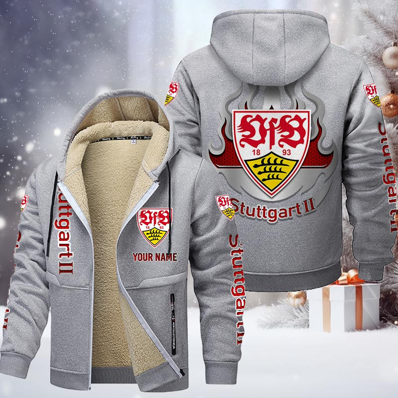 VfB Stuttgart II Gefütterte Kapuzenjacke - VFB Samt Zip-Hoodie – Bild 6