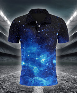 Alternative view of Blau-Rosa Kosmischer Wirbel Poloshirt