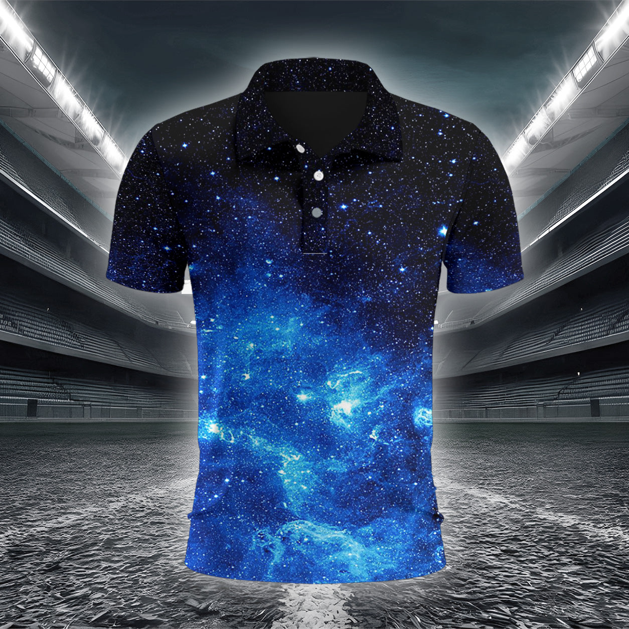 Blau-Rosa Kosmischer Wirbel Poloshirt – Bild 2