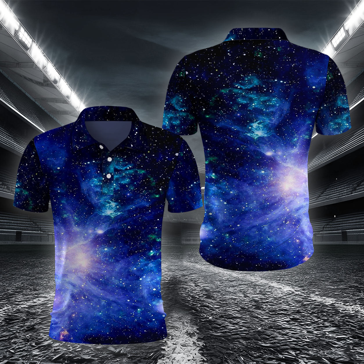 Glitzernde Lila Milchstraße Poloshirt