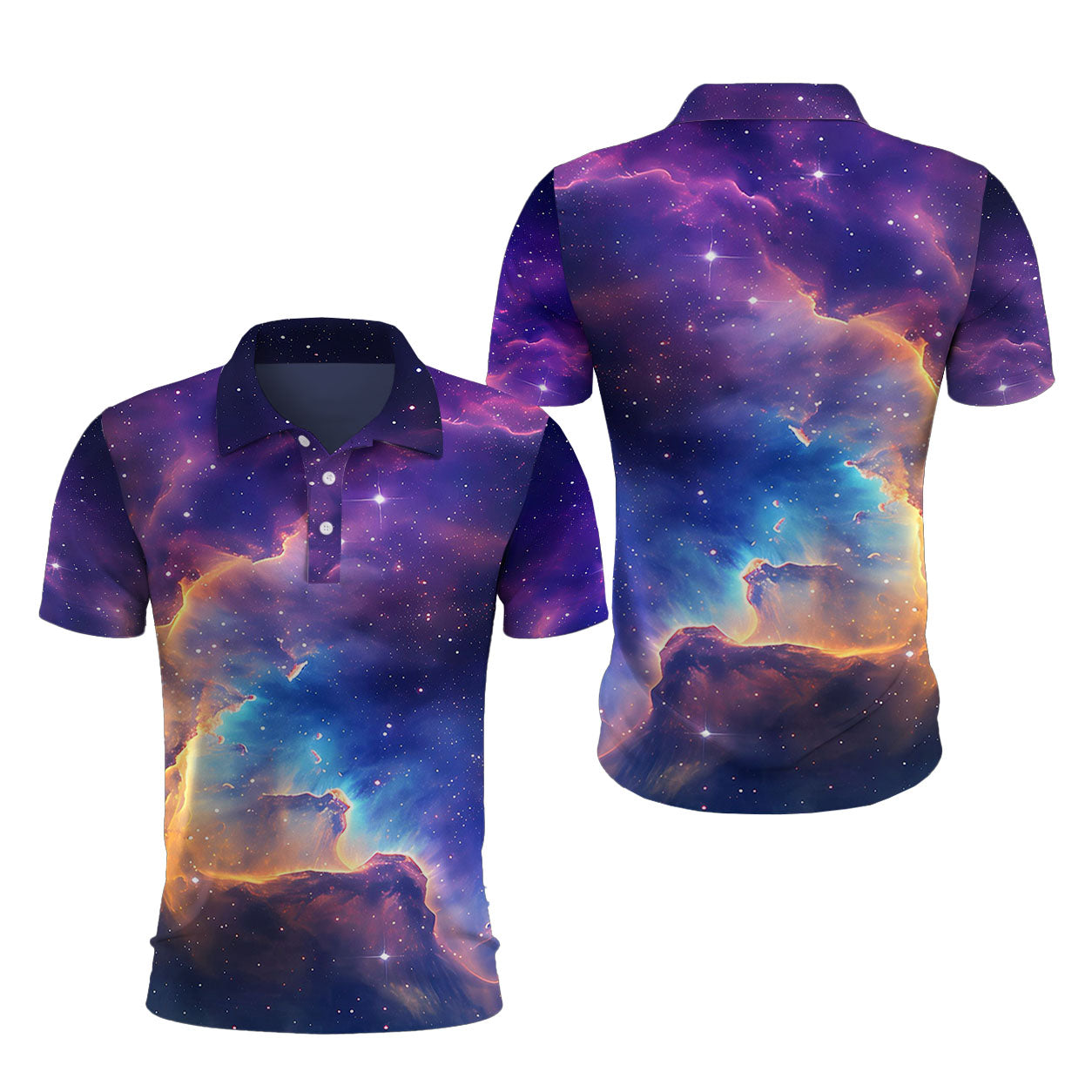 Spiralförmige Gold-Lila Galaxie Poloshirt – Bild 4