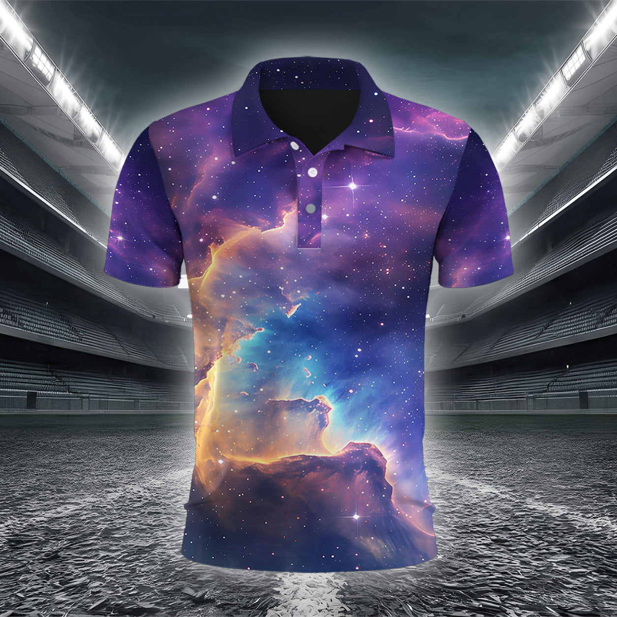 Spiralförmige Gold-Lila Galaxie Poloshirt – Bild 2