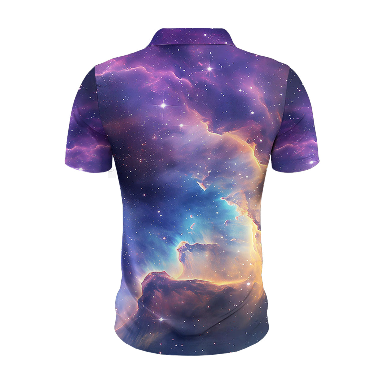Spiralförmige Gold-Lila Galaxie Poloshirt – Bild 3