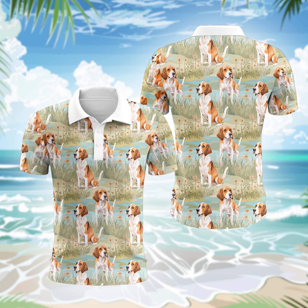 Beagle Hund Polohemd - Lustiges Tropen Kurzarm Shirt für Herren Damen