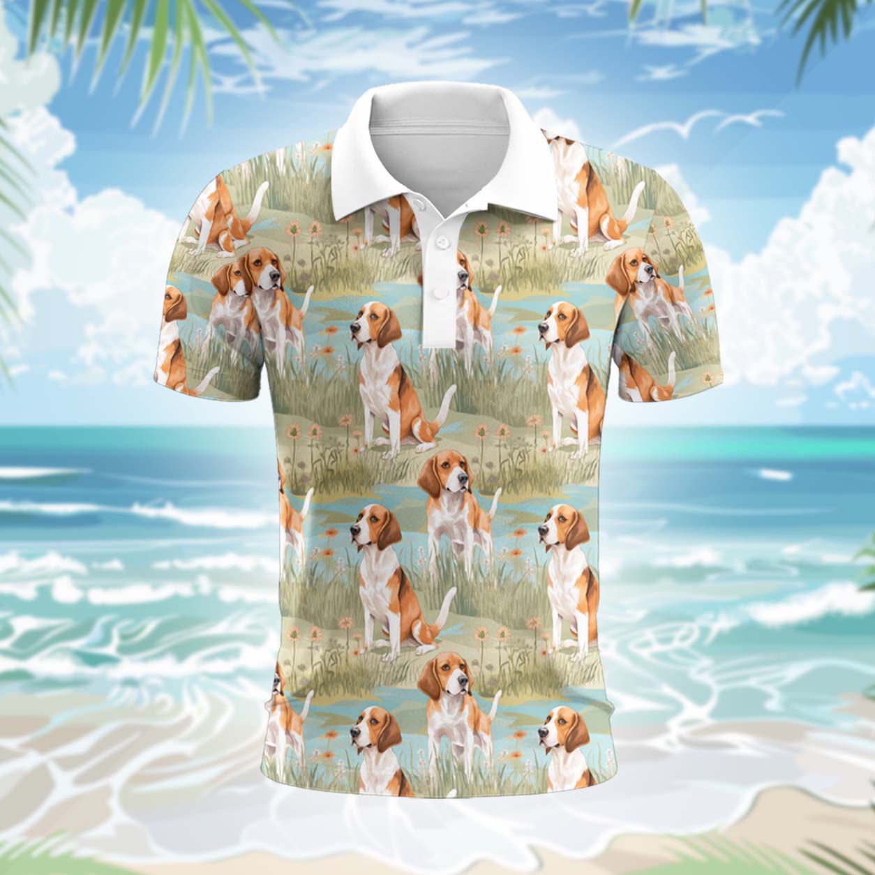 Beagle Hund Polohemd - Lustiges Tropen Kurzarm Shirt für Herren Damen – Bild 2