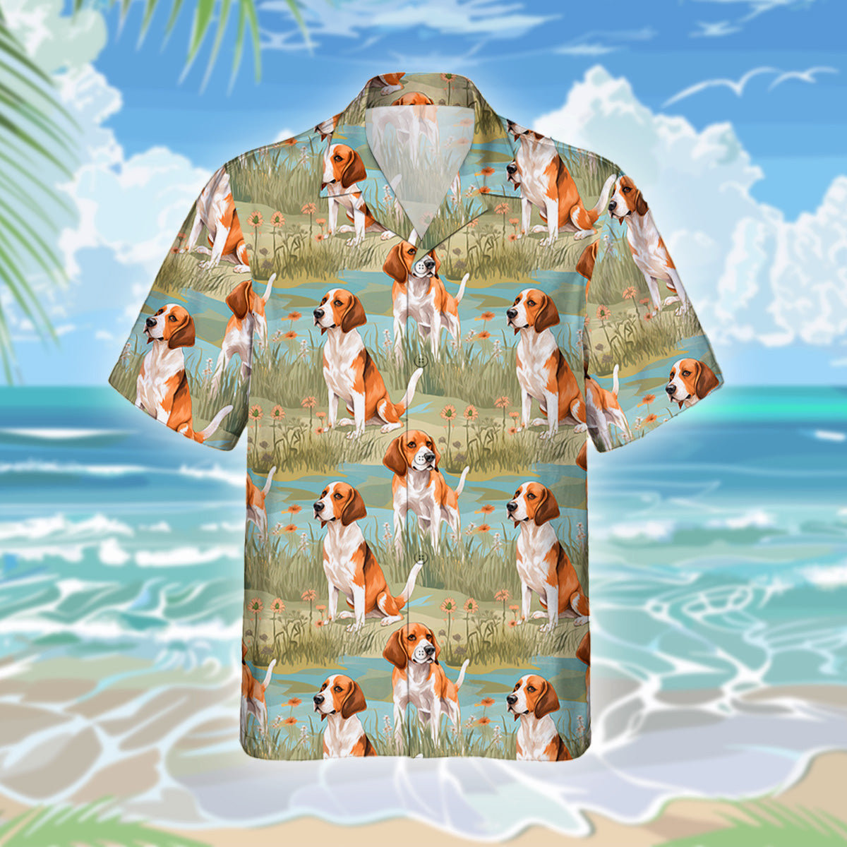 Beagle Dog Hawaiihemd - Lustiges Tropen Blumen Kurzarm Strandhemd für Herren Damen – Bild 3