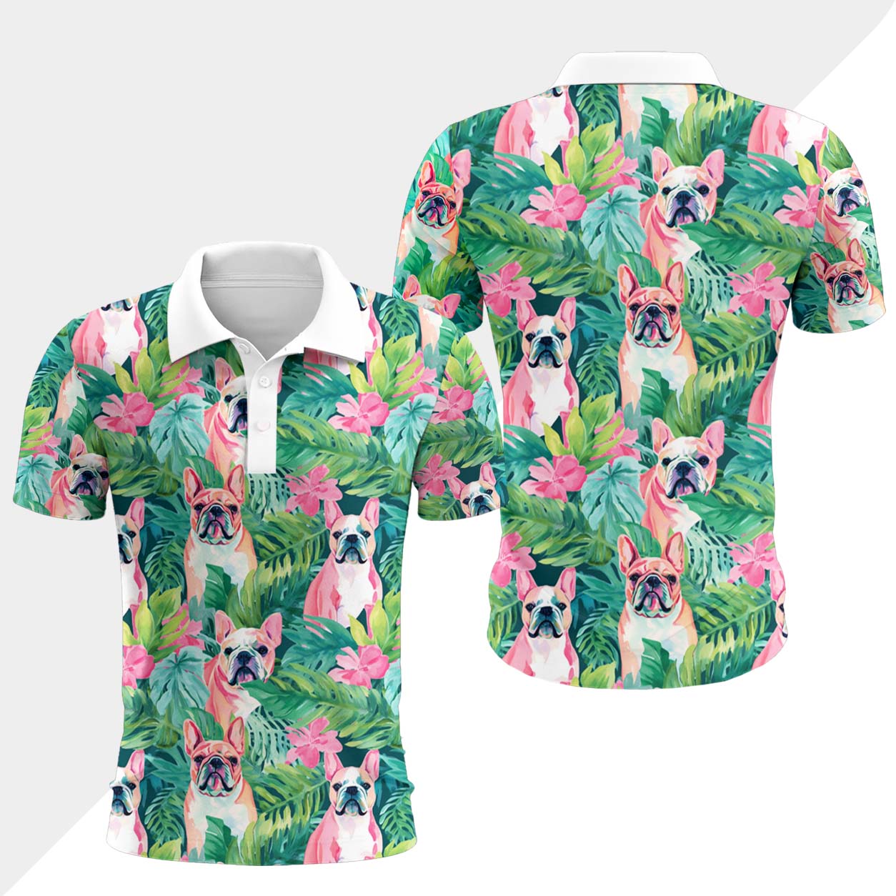Bulldogge Hund Polohemd - Lustiges Tropen Kurzarm Shirt für Herren Damen – Bild 4
