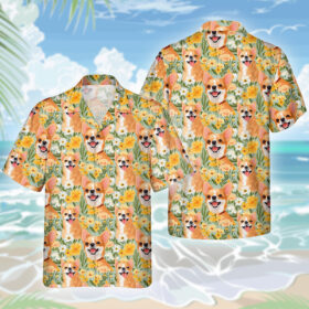 Chihuahua Dog Hawaiihemd – Lustiges Tropen Blumen Kurzarm Strandhemd für Herren Damen