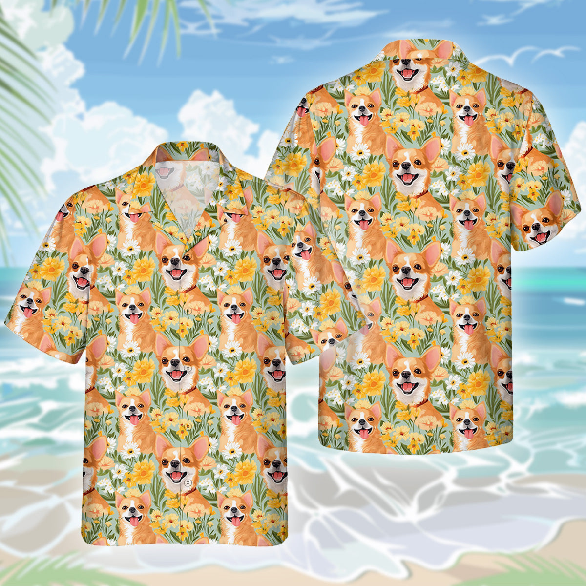 Chihuahua Dog Hawaiihemd - Lustiges Tropen Blumen Kurzarm Strandhemd für Herren Damen