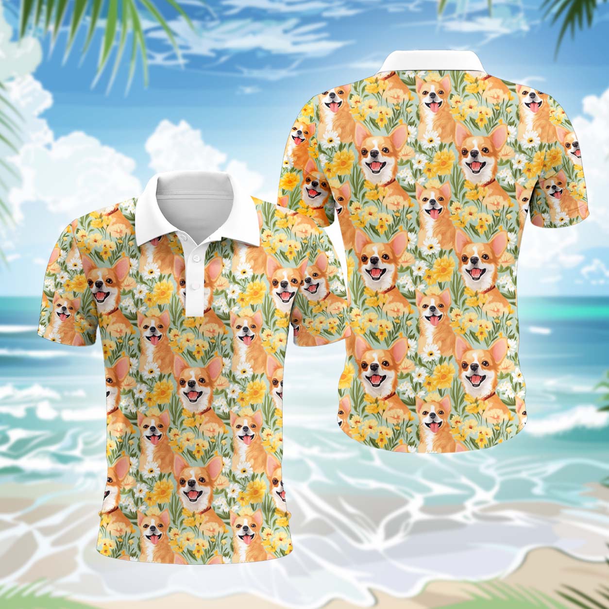 Chihuahua Hund Polohemd - Lustiges Tropen Kurzarm Shirt für Herren Damen