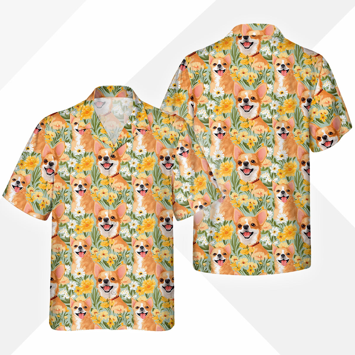 Chihuahua Dog Hawaiihemd - Lustiges Tropen Blumen Kurzarm Strandhemd für Herren Damen – Bild 2