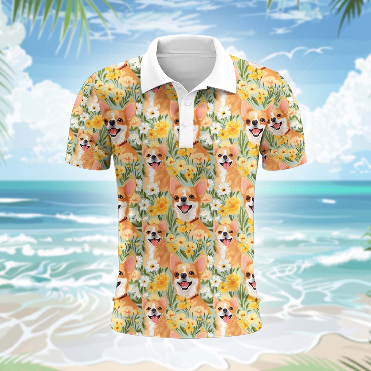 Chihuahua Hund Polohemd - Lustiges Tropen Kurzarm Shirt für Herren Damen – Bild 2