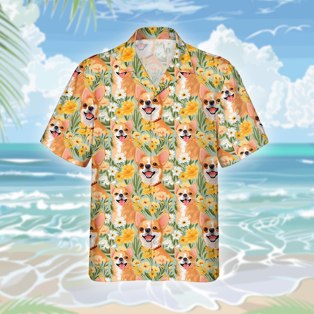 Chihuahua Dog Hawaiihemd - Lustiges Tropen Blumen Kurzarm Strandhemd für Herren Damen – Bild 3