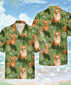 Corgi Dog Hawaiihemd - Lustiges Tropen Blumen Kurzarm Strandhemd für Herren Damen