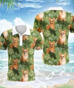 Corgi Hund Polohemd - Lustiges Tropen Kurzarm Shirt für Herren Damen
