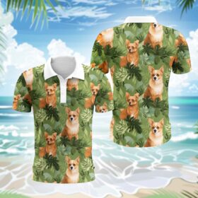 Corgi Hund Polohemd – Lustiges Tropen Kurzarm Shirt für Herren Damen