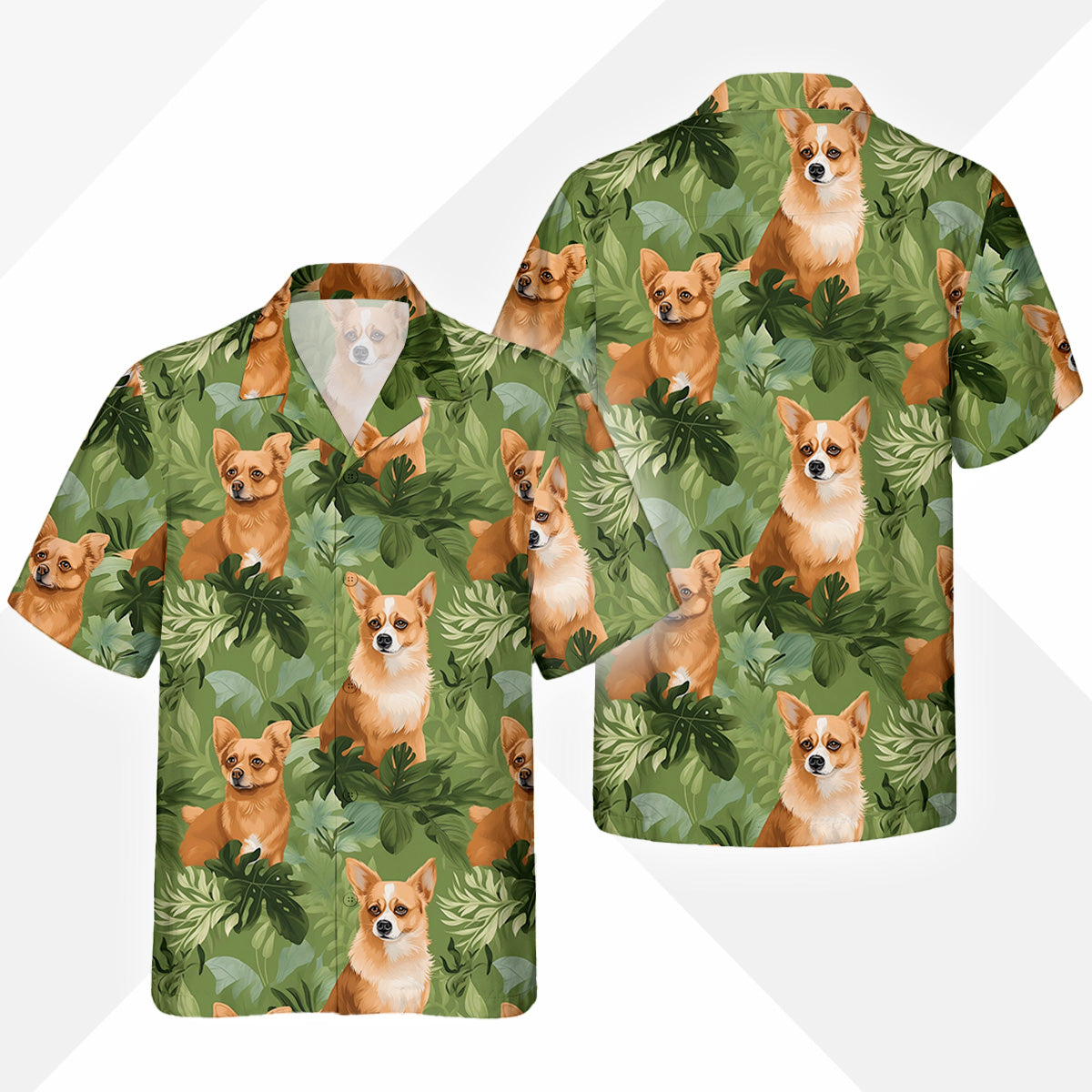 Corgi Dog Hawaiihemd - Lustiges Tropen Blumen Kurzarm Strandhemd für Herren Damen – Bild 2