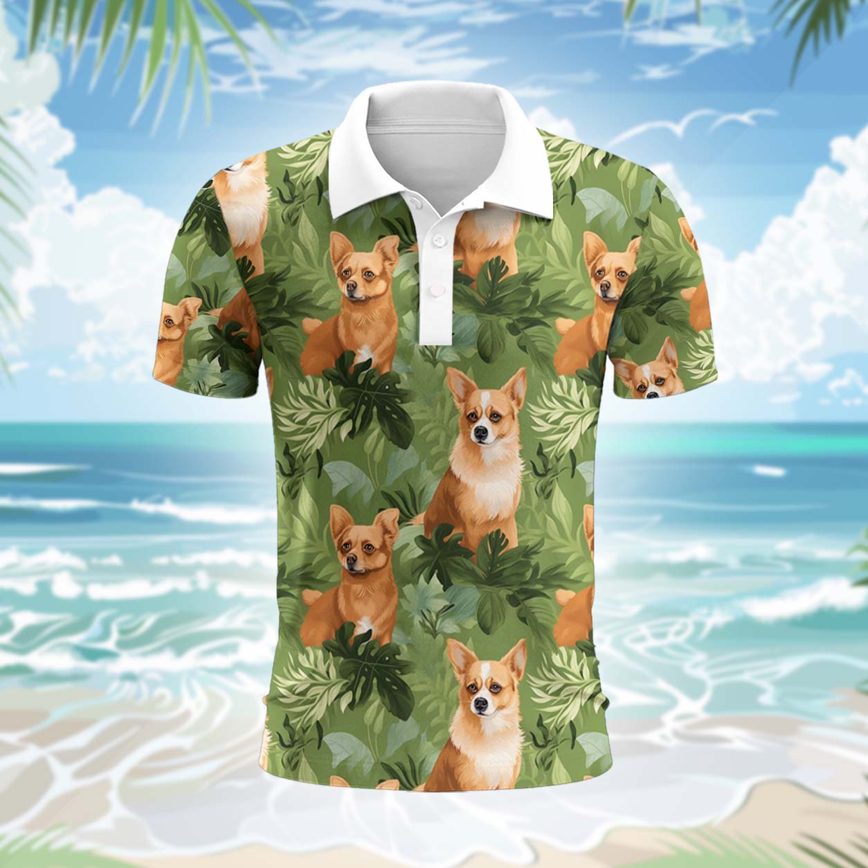 Corgi Hund Polohemd - Lustiges Tropen Kurzarm Shirt für Herren Damen – Bild 2