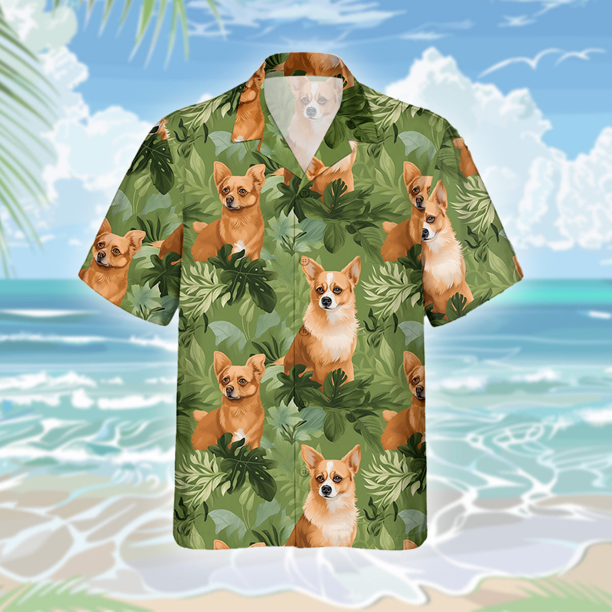 Corgi Dog Hawaiihemd - Lustiges Tropen Blumen Kurzarm Strandhemd für Herren Damen – Bild 3