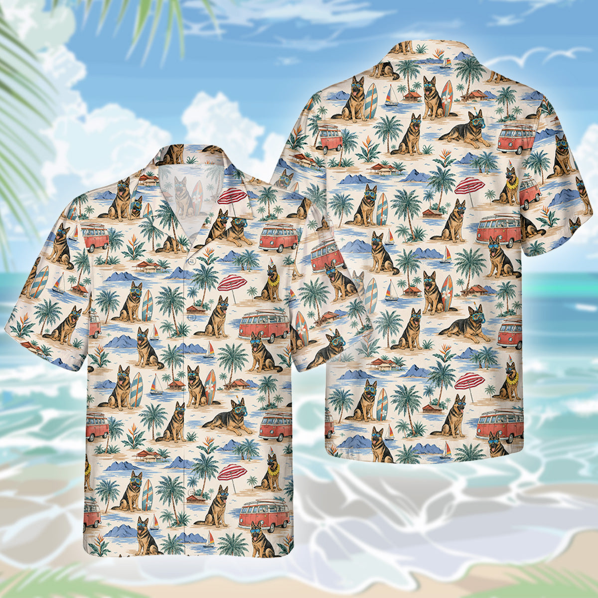 Deutscher Schäferhund Dog Hawaiihemd - Lustiges Tropen Blumen Kurzarm Strandhemd für Herren Damen