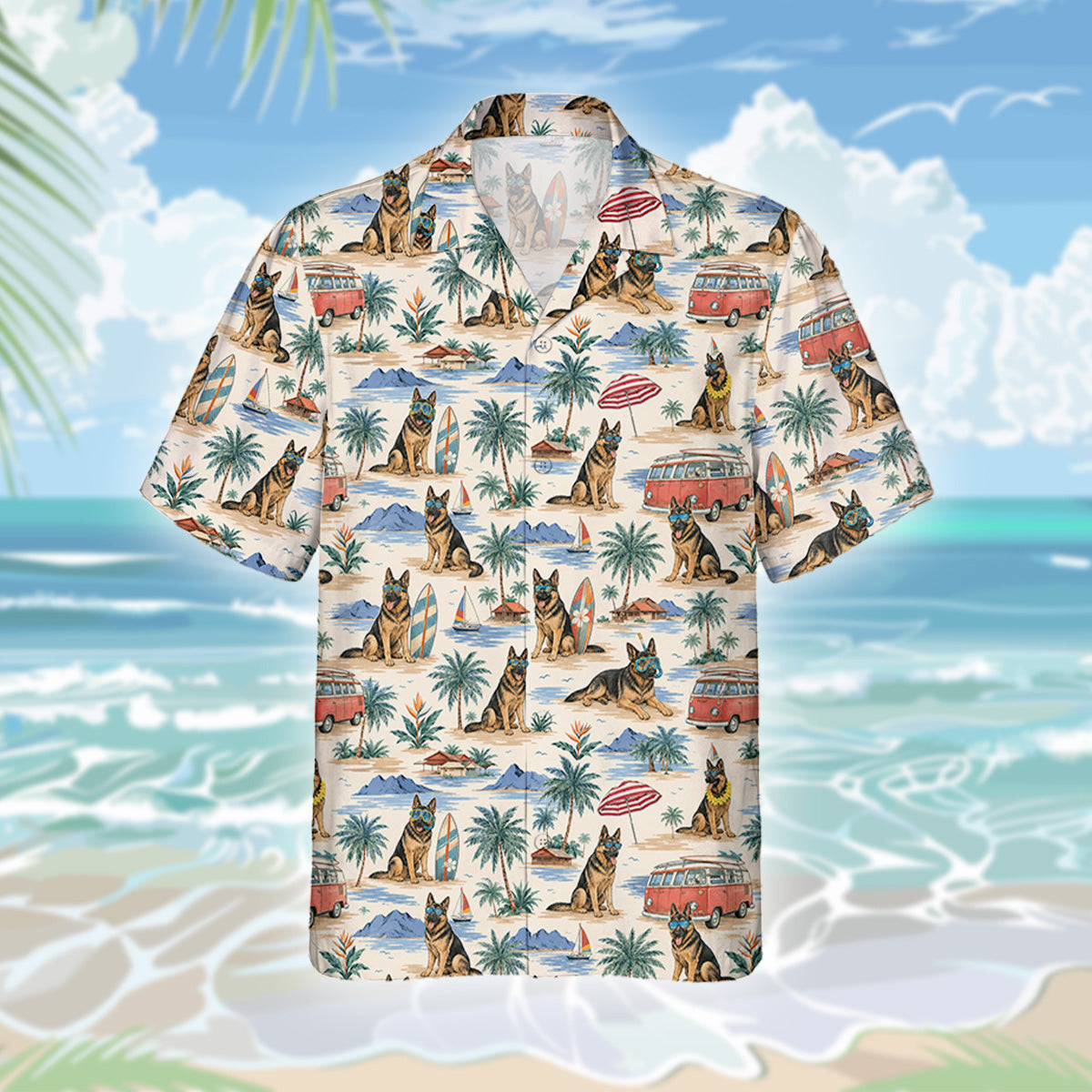 Deutscher Schäferhund Dog Hawaiihemd - Lustiges Tropen Blumen Kurzarm Strandhemd für Herren Damen – Bild 3