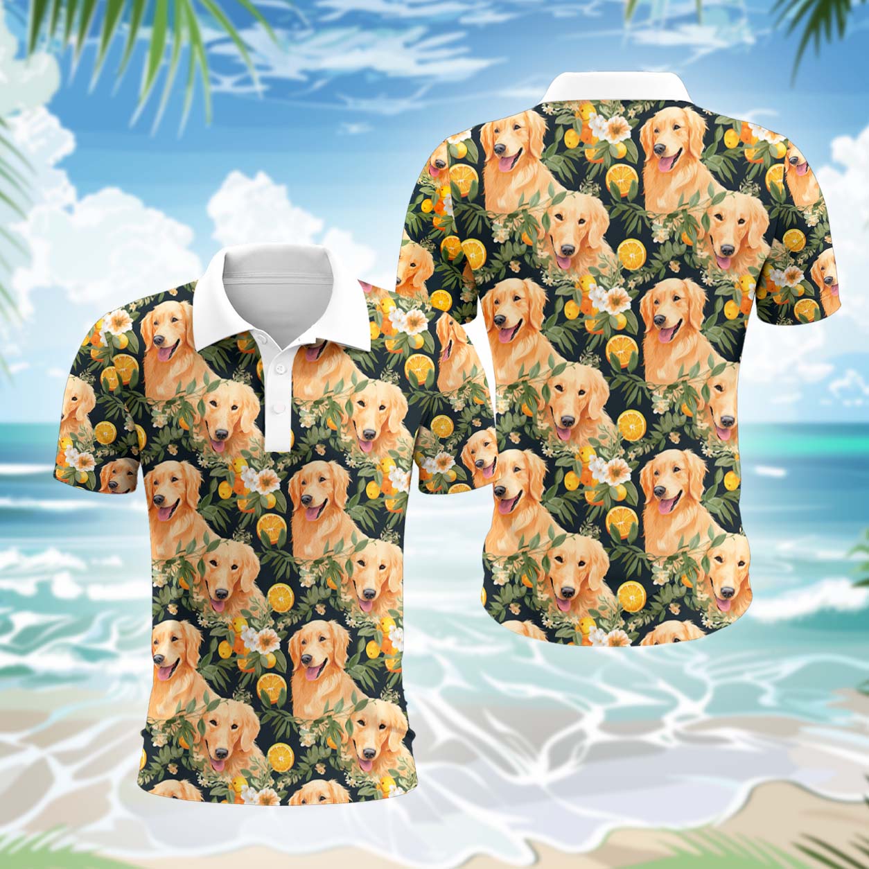 Golden Retriever Hund Polohemd - Lustiges Tropen Kurzarm Shirt für Herren Damen