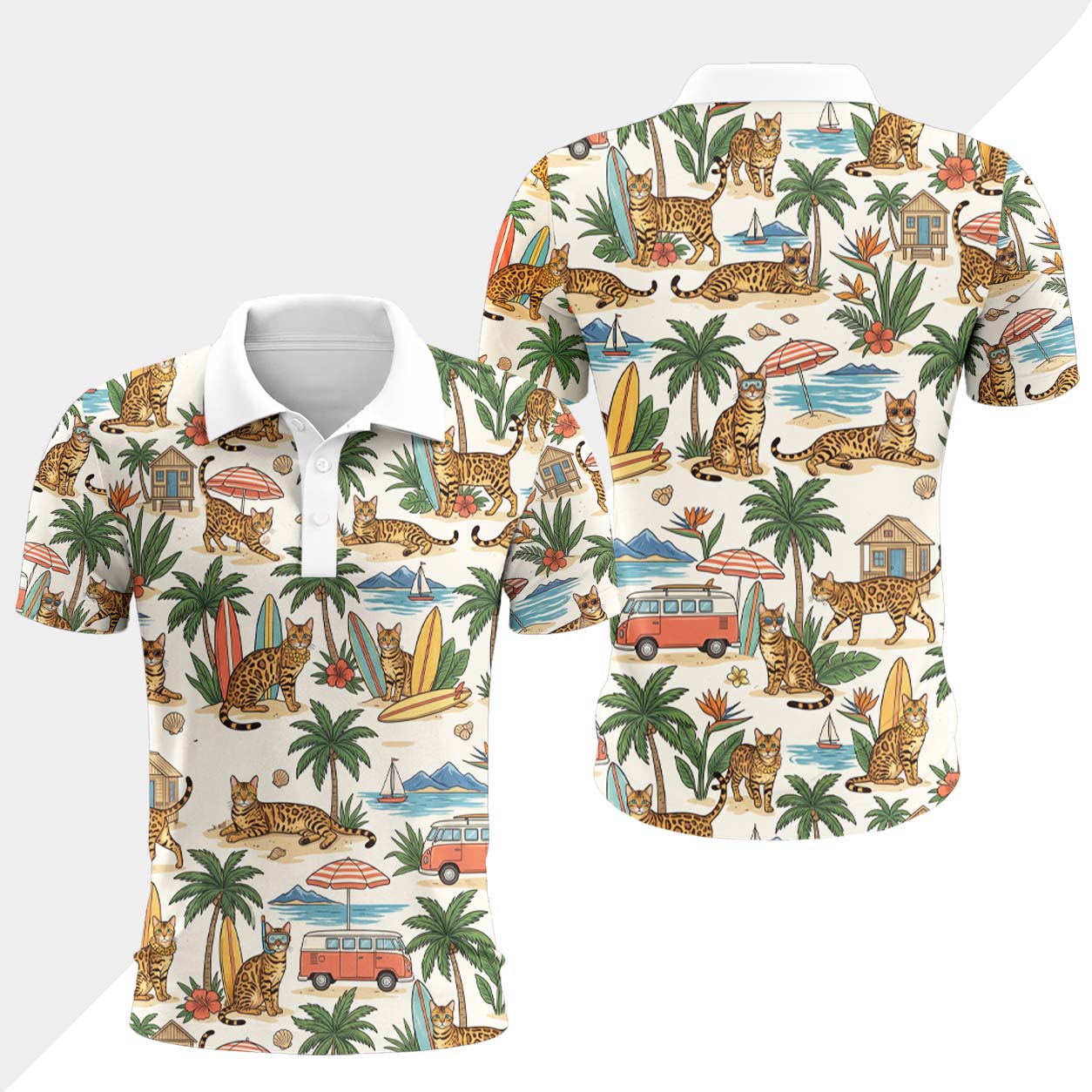 Bengal Katze Polohemd - Lustiges Tropen Kurzarm Shirt für Herren Damen – Bild 4