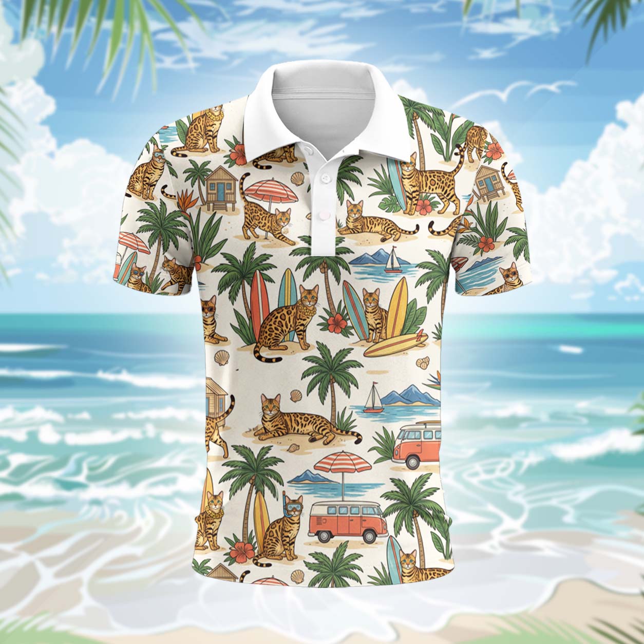 Bengal Katze Polohemd - Lustiges Tropen Kurzarm Shirt für Herren Damen – Bild 2