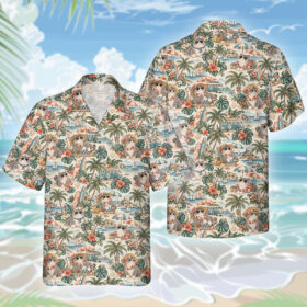 Britisch Kurzhaar Katze Hawaiihemd – Lustiges Tropen Blumen Kurzarm Strandhemd für Herren Damen